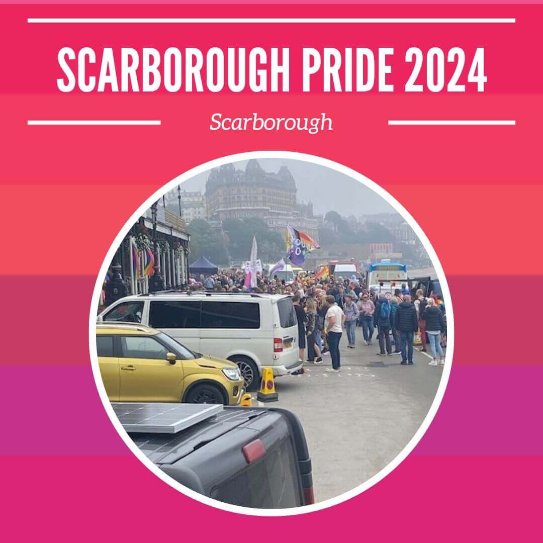 Scarborough pride 2024 taking place, people and cars in the background