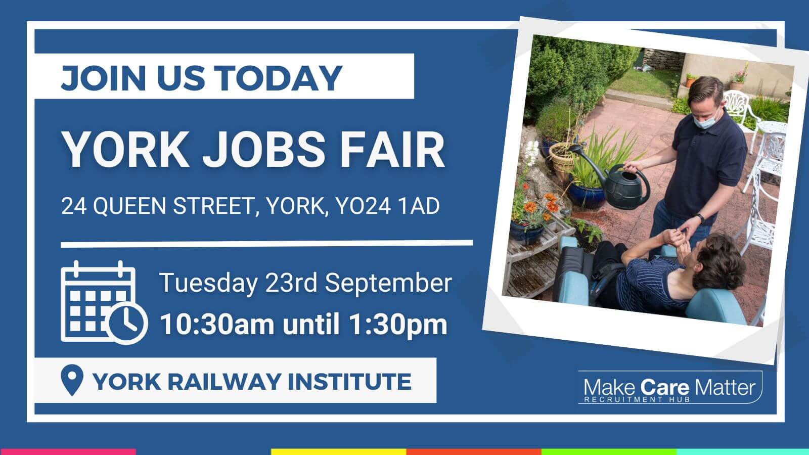 York Jobs Fair (2) Graphic of Scarborough Jobs Fair 2025, top right care worker working