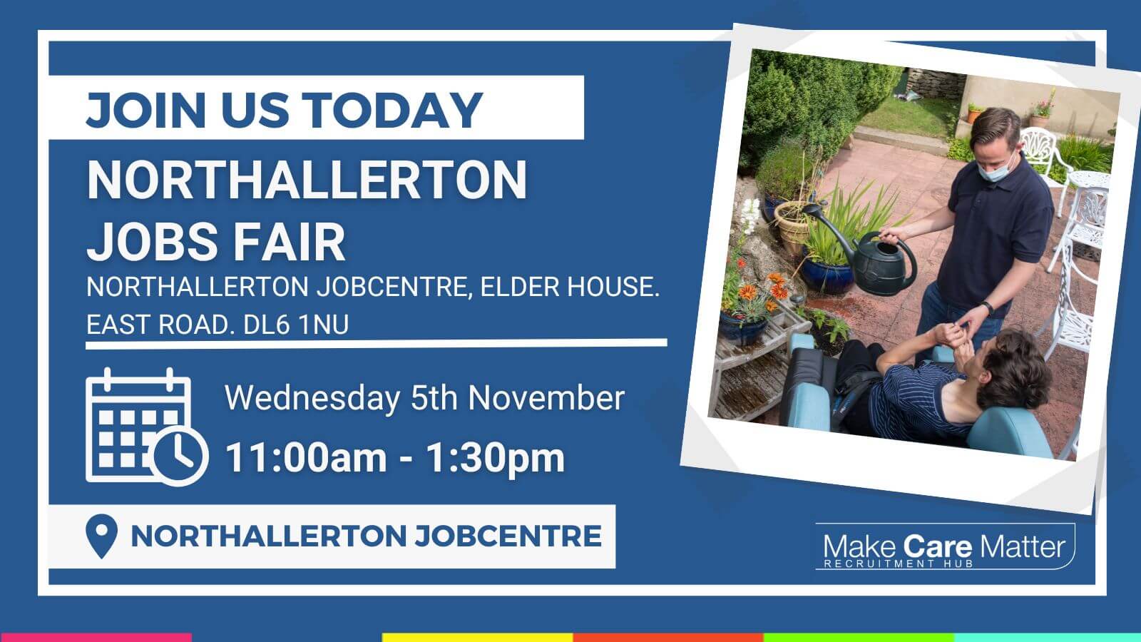 Graphic of Scarborough Jobs Fair 2025, top right care worker working